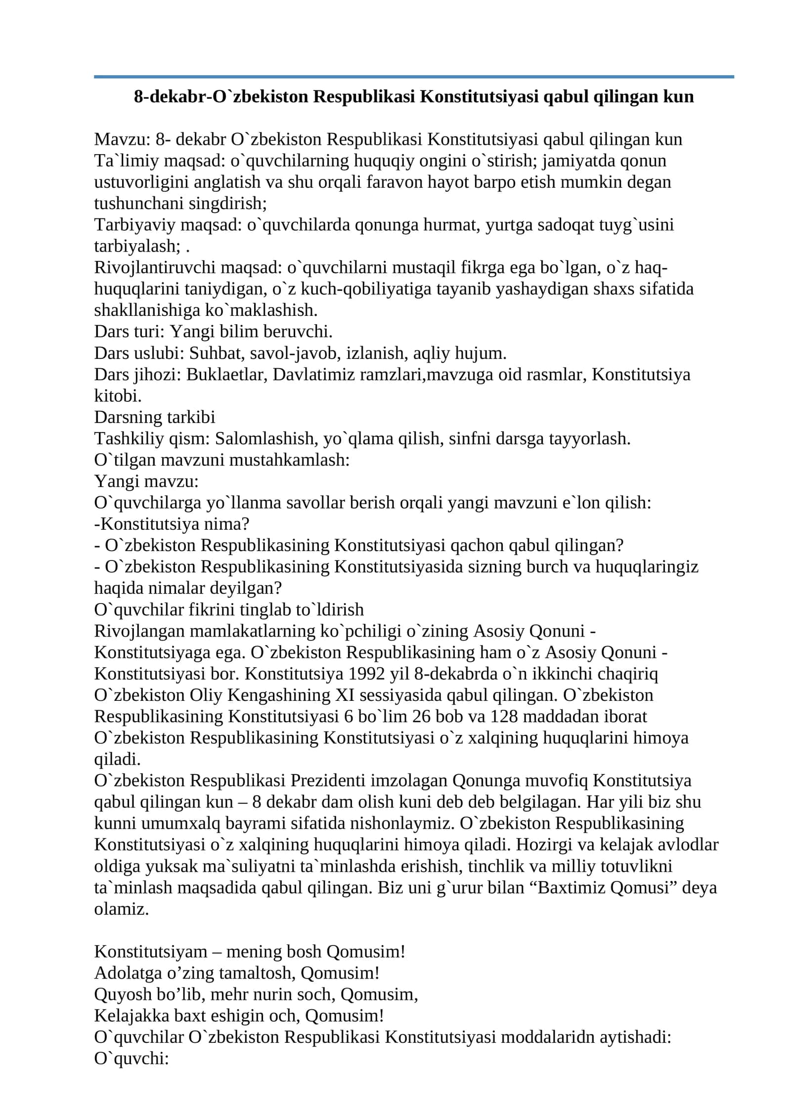 O`zbekiston Respublikasi Konstitutsiyasi qabul qilingan kun 1