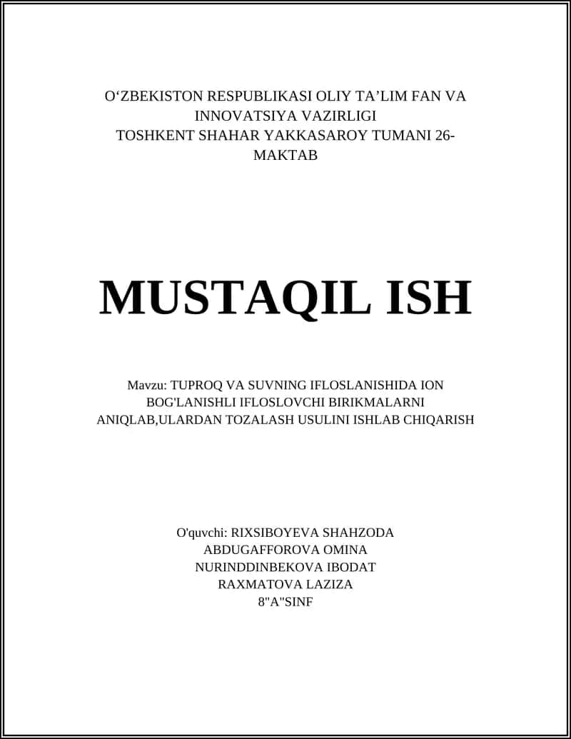Tuproq va suvdagi ion bog'langan metallarning kimyoviy aniqlanish usullari 1