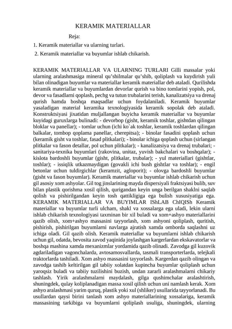 Keramik materiallar va ularning turlari 1