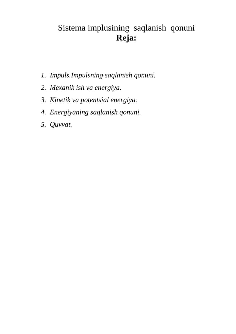 Mustaqil  ish (Sistema impulsining saqlanish qonuni .docx ) 1