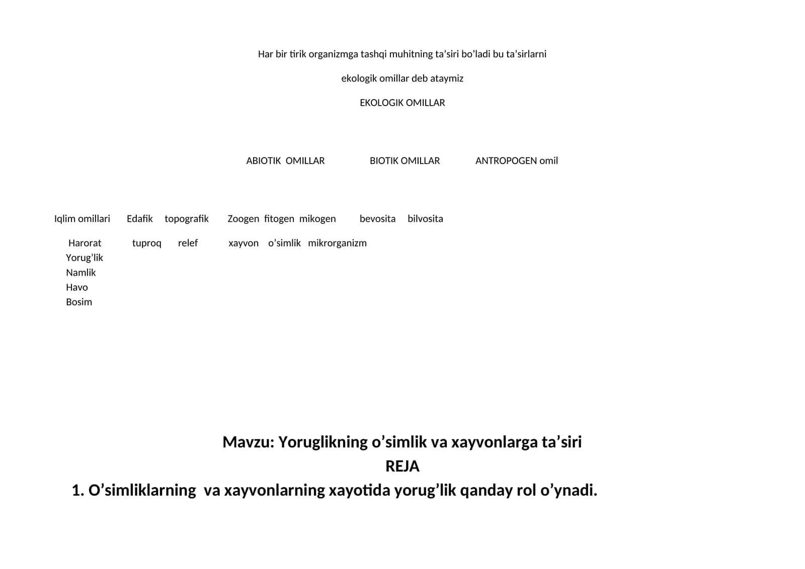 Yorug’likning o’simlik va xayvonlarga ta’siri 1