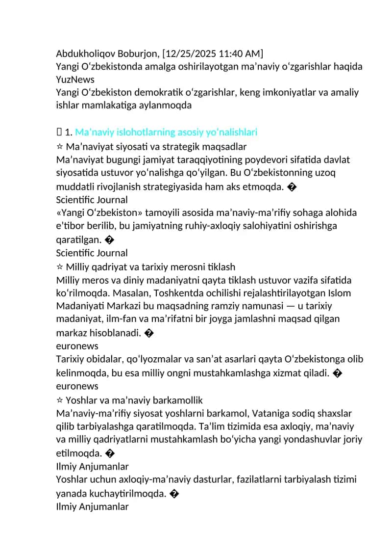 Yangi oʻzbekistonda amalga oshirilayotgan manaviy oʻzgarishlar 1
