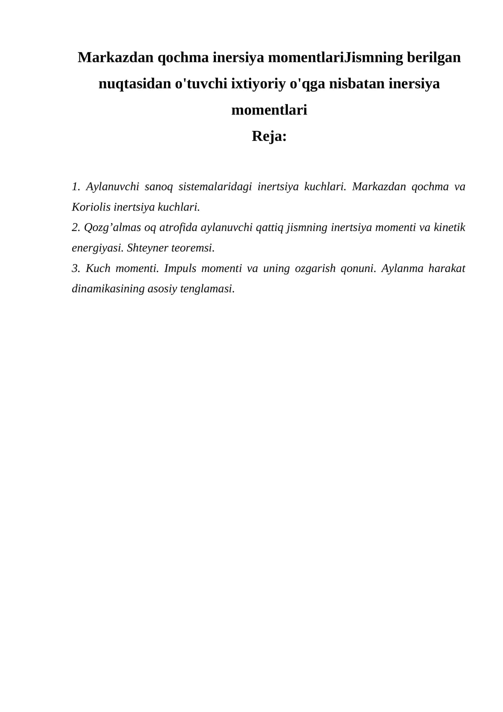 Aylanuvchi Sanoq Tizimlari Inersiya Kuchlari 1