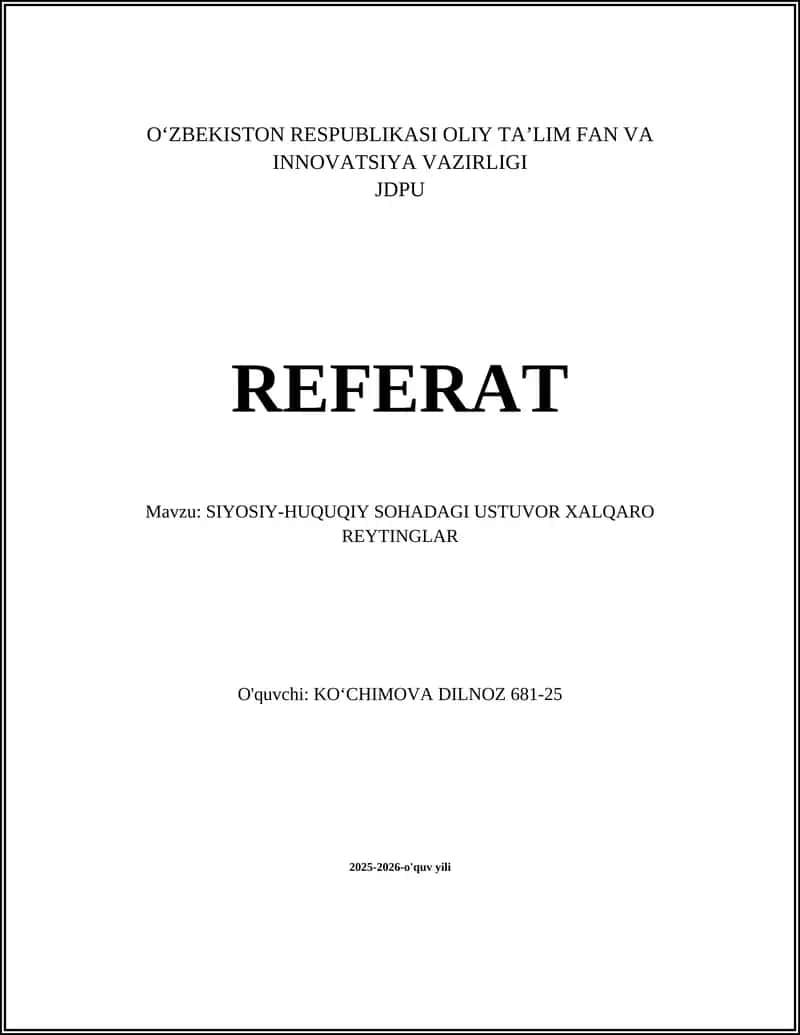 SIYOSIY-HUQUQIY SOHADAGI USTUVOR XALQARO REYTINGLAR 1