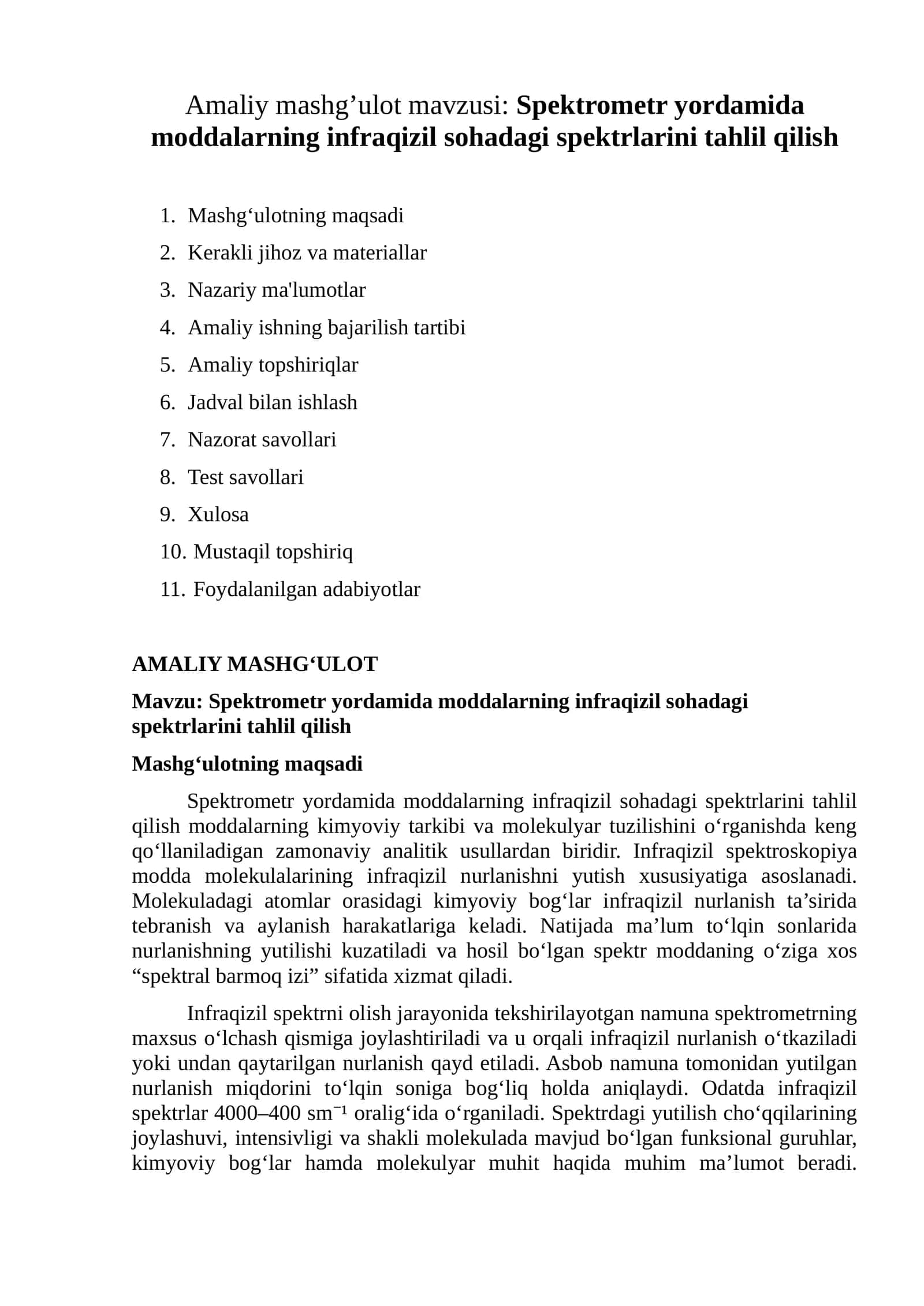 Spektrometr yordamida moddalarning infraqizil sohadagi spektrlarini tahlil qilish 1