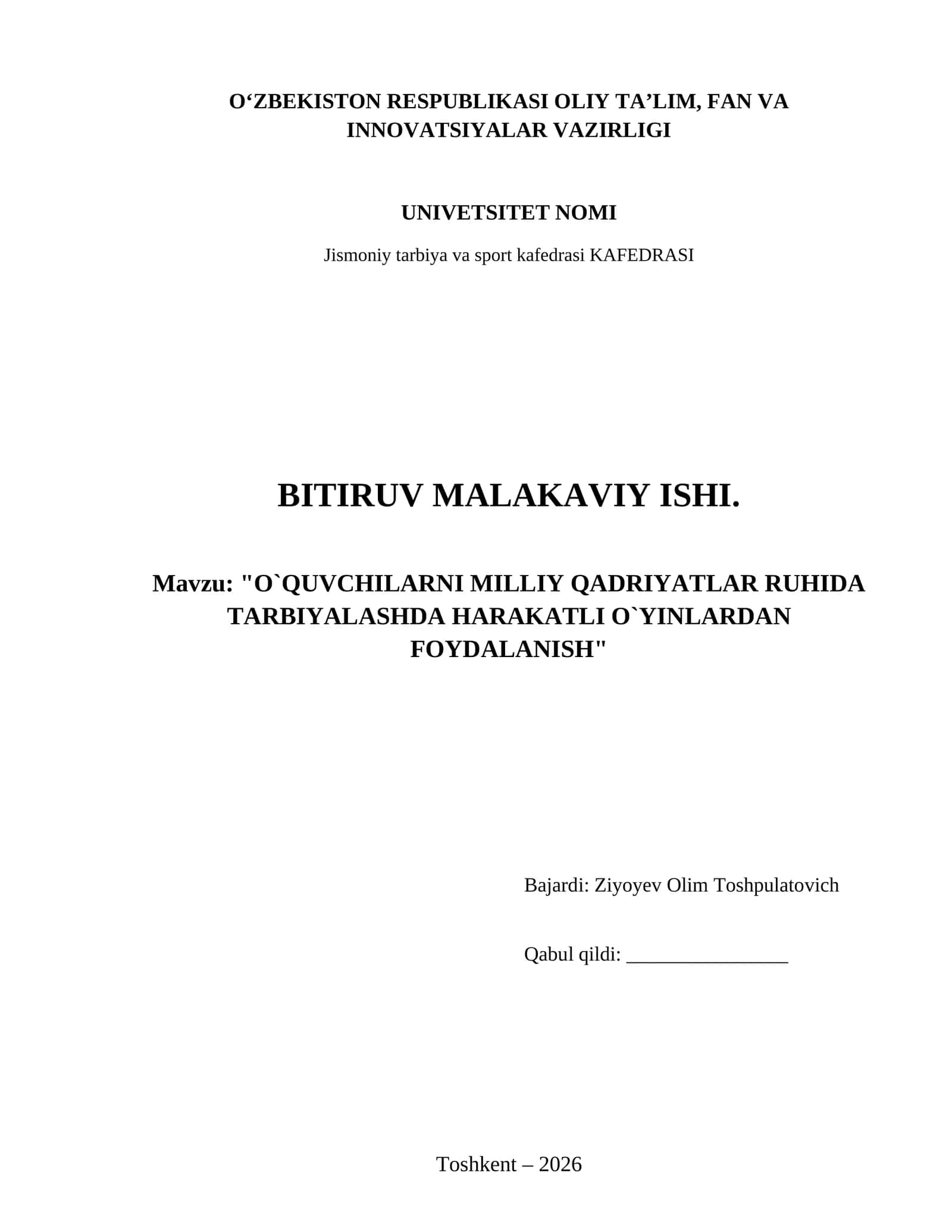 O`quvchilarni milliy qadriyatlar ruhida tarbiyalashda harakatli o`yinlardan foydalanish 1