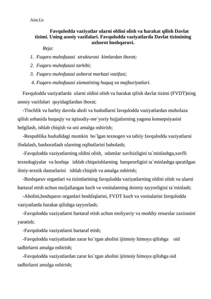 Favqulodda vaziyatlarda Davlat tizimi 1