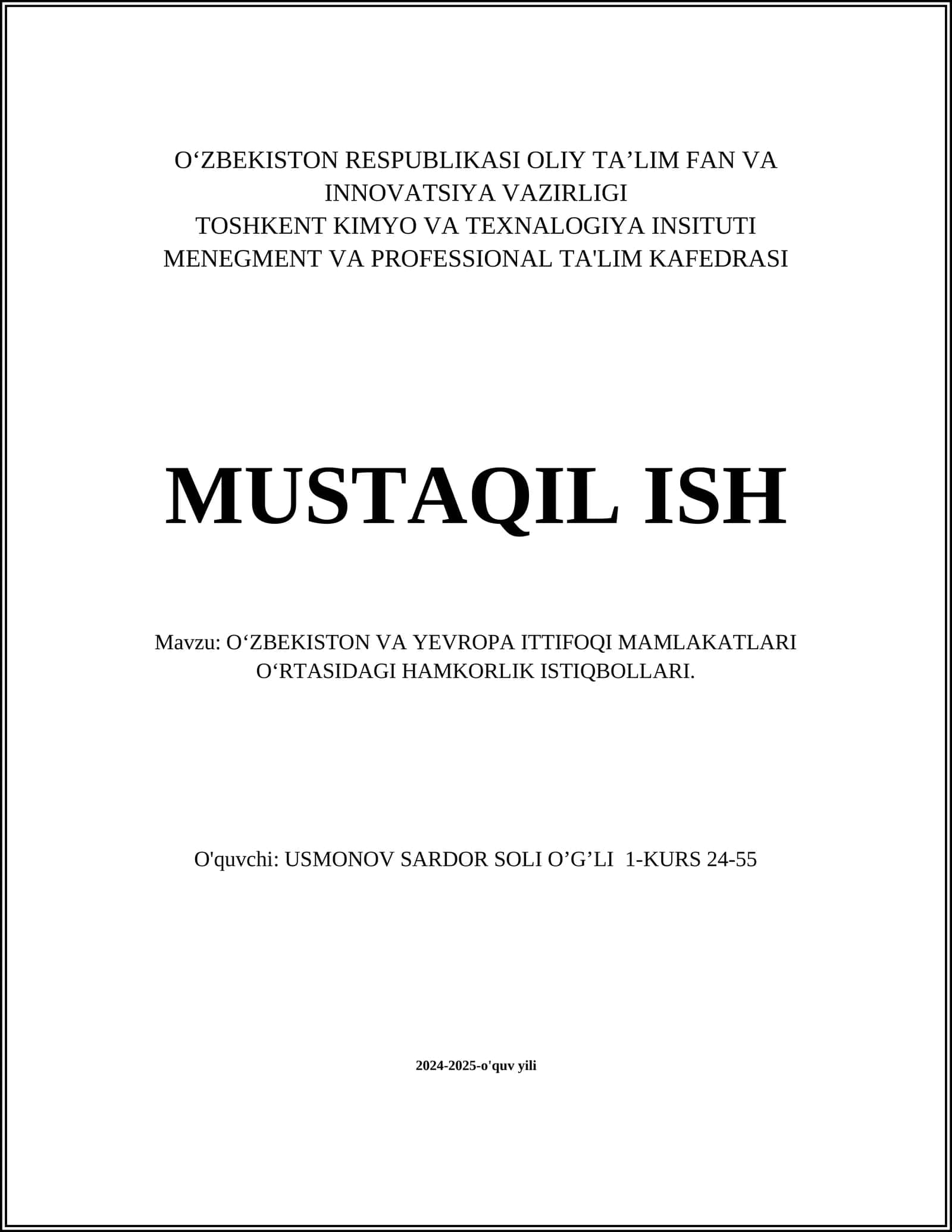 O‘ZBEKISTON VA YEVROPA ITTIFOQI MAMLAKATLARI O‘RTASIDAGI HAMKORLIK ISTIQBOLLARI 1