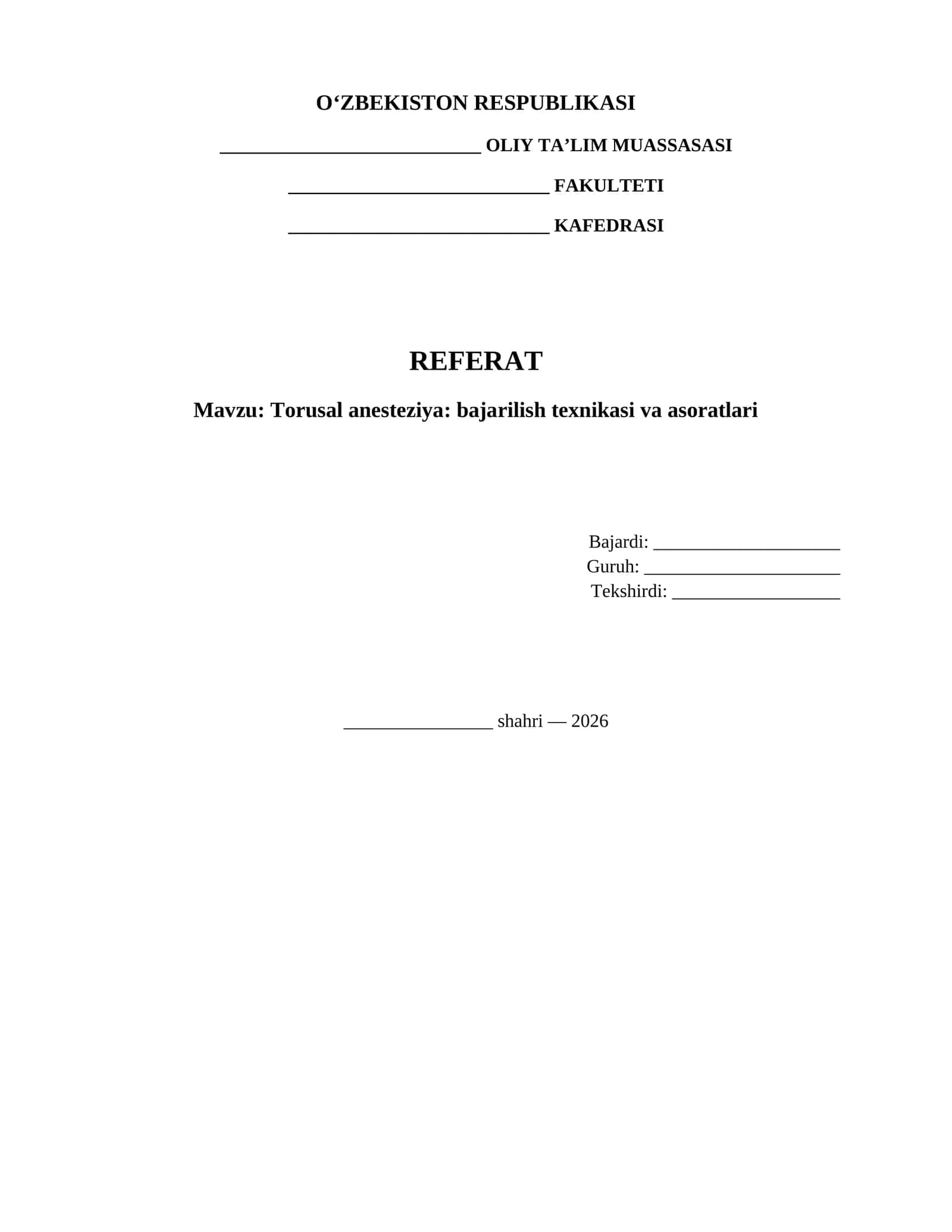 Torusal anesteziya: bajarilish texnikasi va asoratlari 1