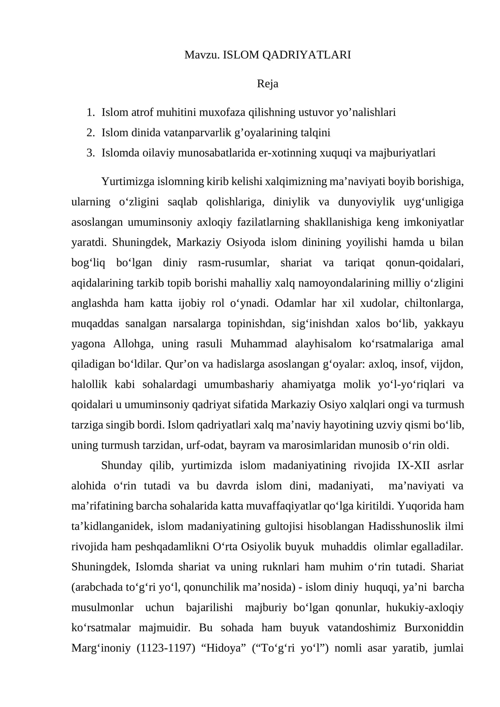 ISLOM QADRIYATLARI 1