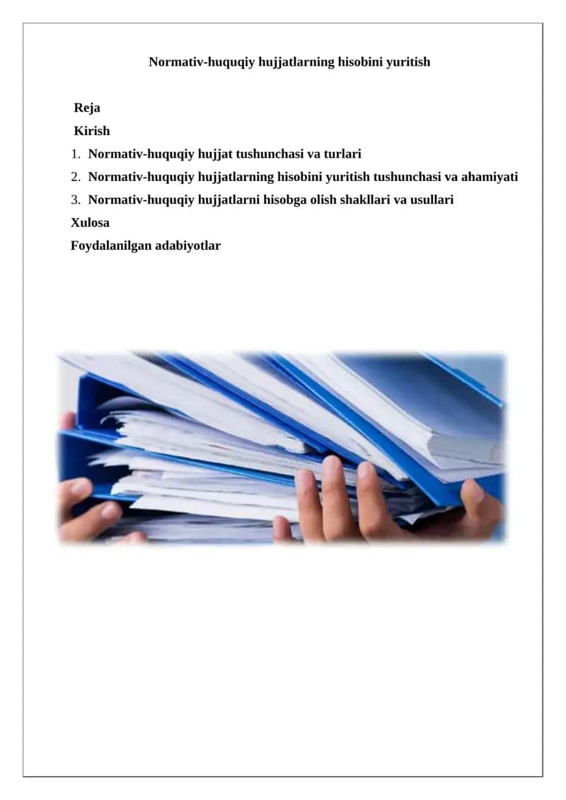 Normativ-huquqiy hujjatlarning hisobini yuritish 1