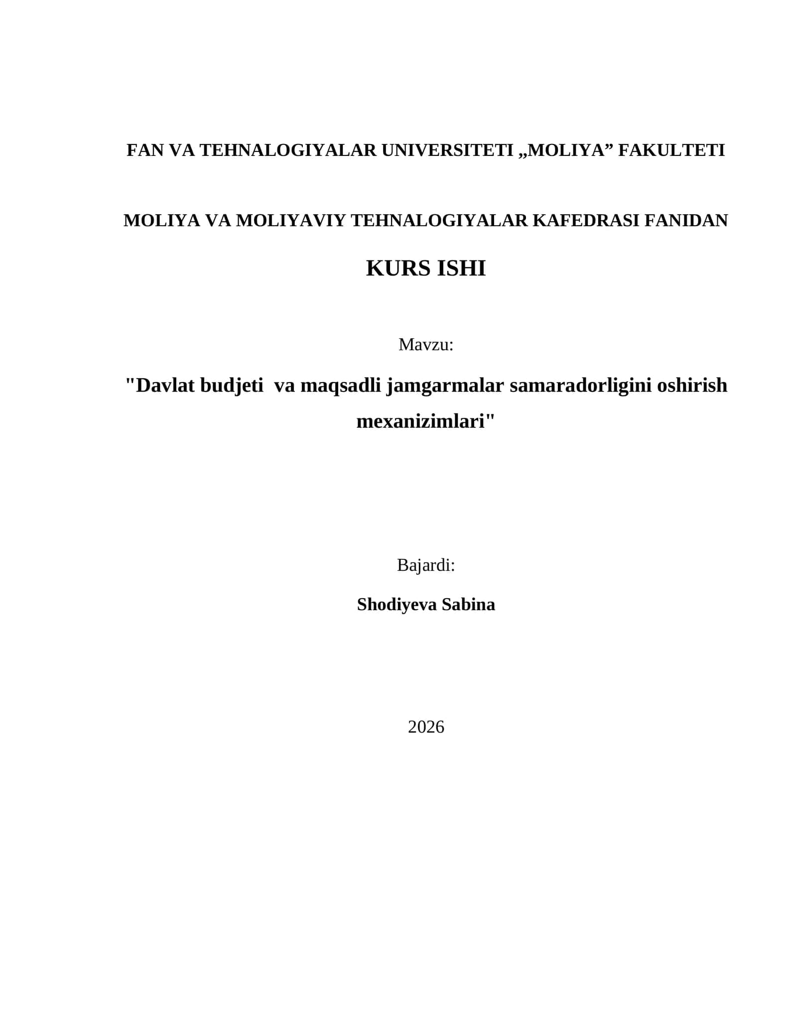 Davlat budjeti va maqsadli jamgarmalar samaradorligini oshirish mexanizimlari 1