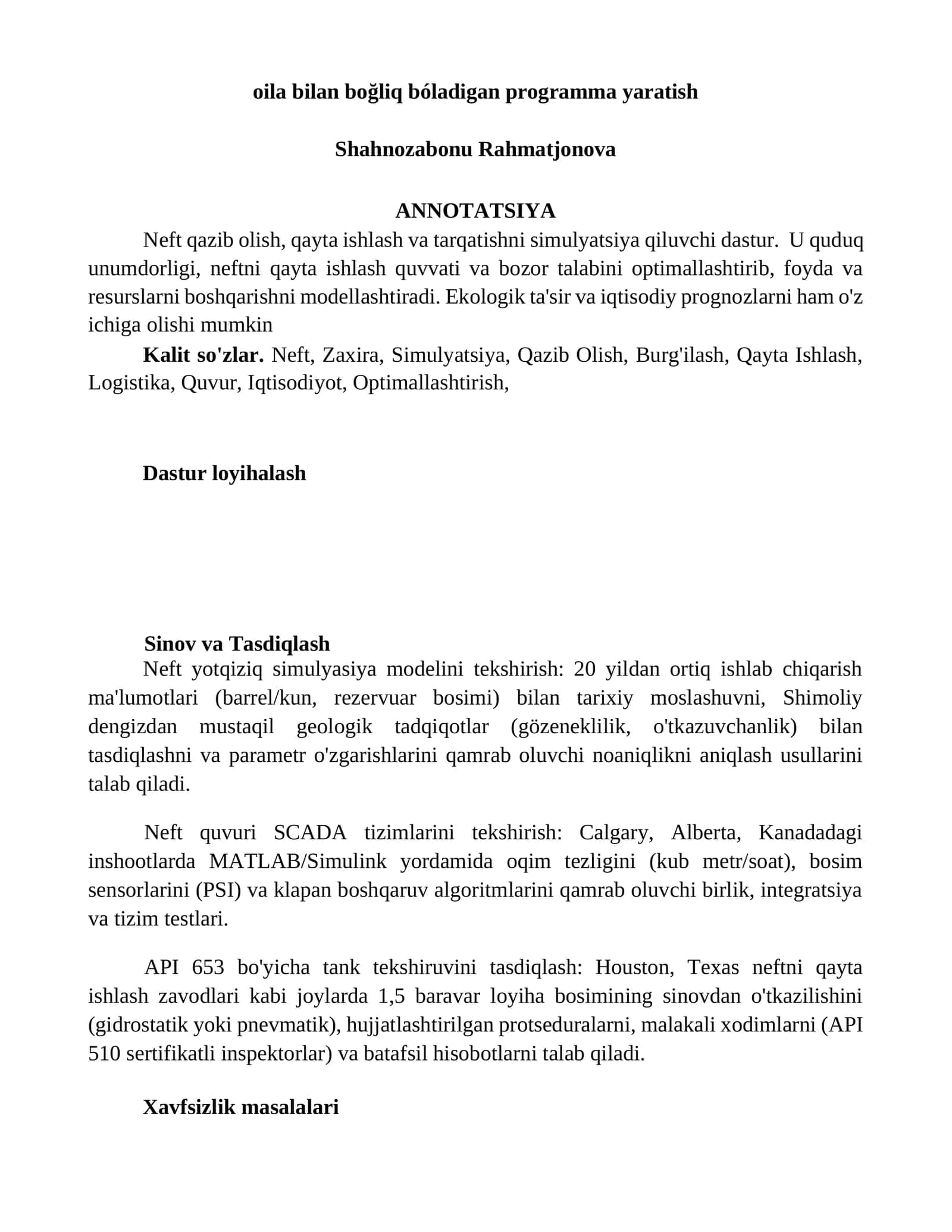Neft bozorini optimallashtirish dasturi 1