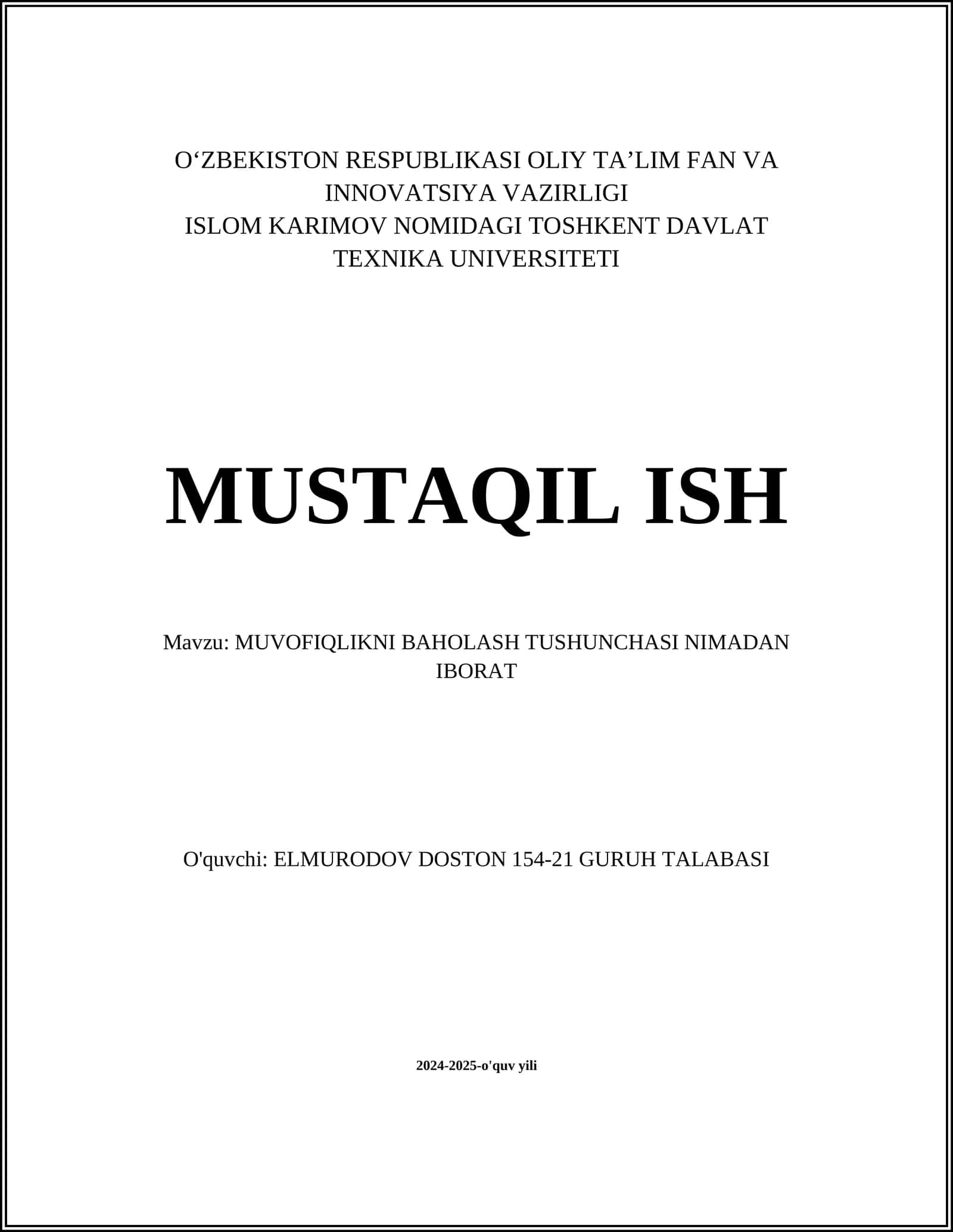 MUVOFIQLIKNI BAHOLASH TUSHUNCHASI NIMADAN IBORAT 1