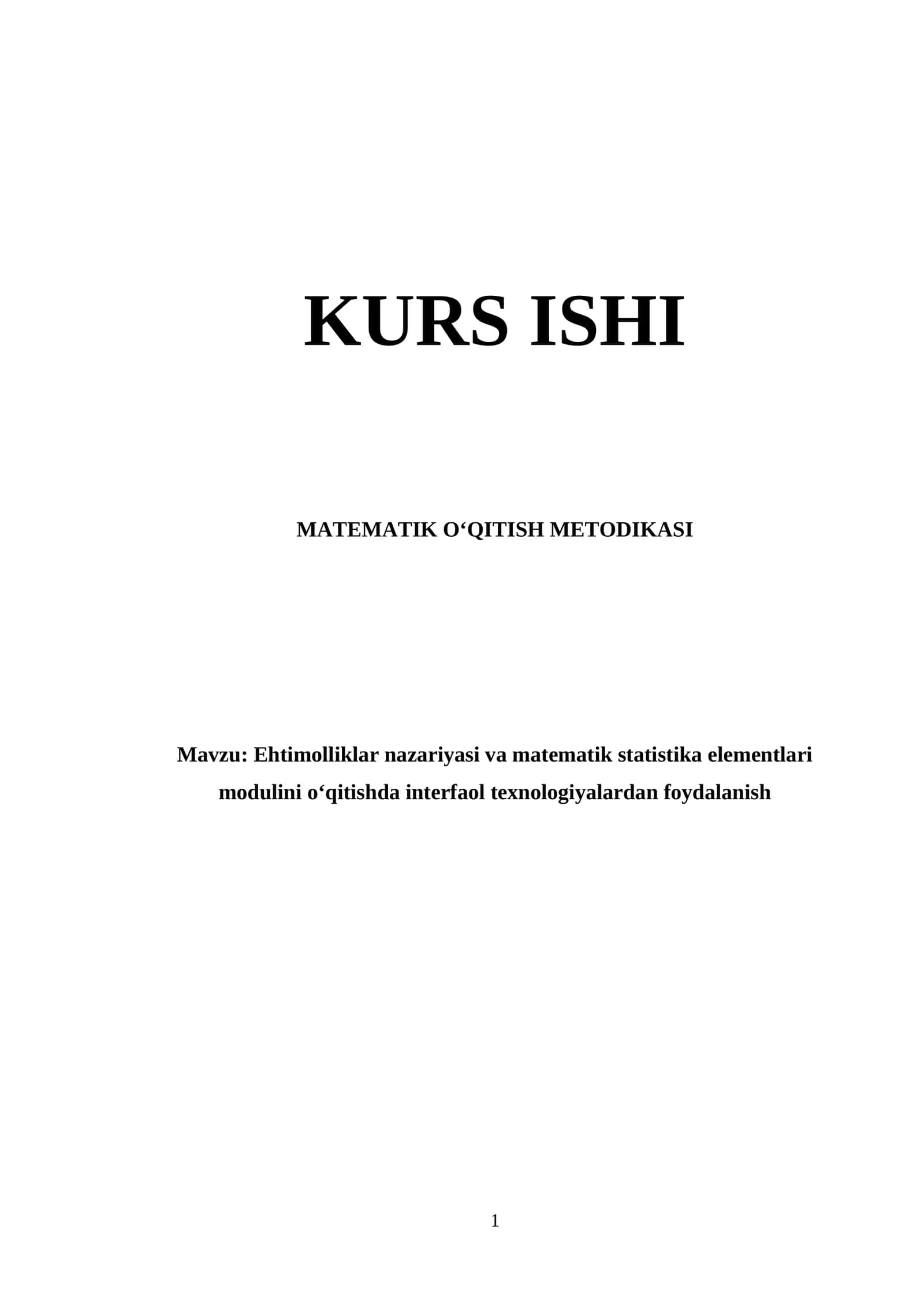 Ehtimolliklar nazariyasi va matematik statistika elementlari  modulini oʻqitishda interfaol texnologiyalardan foydalanish 1