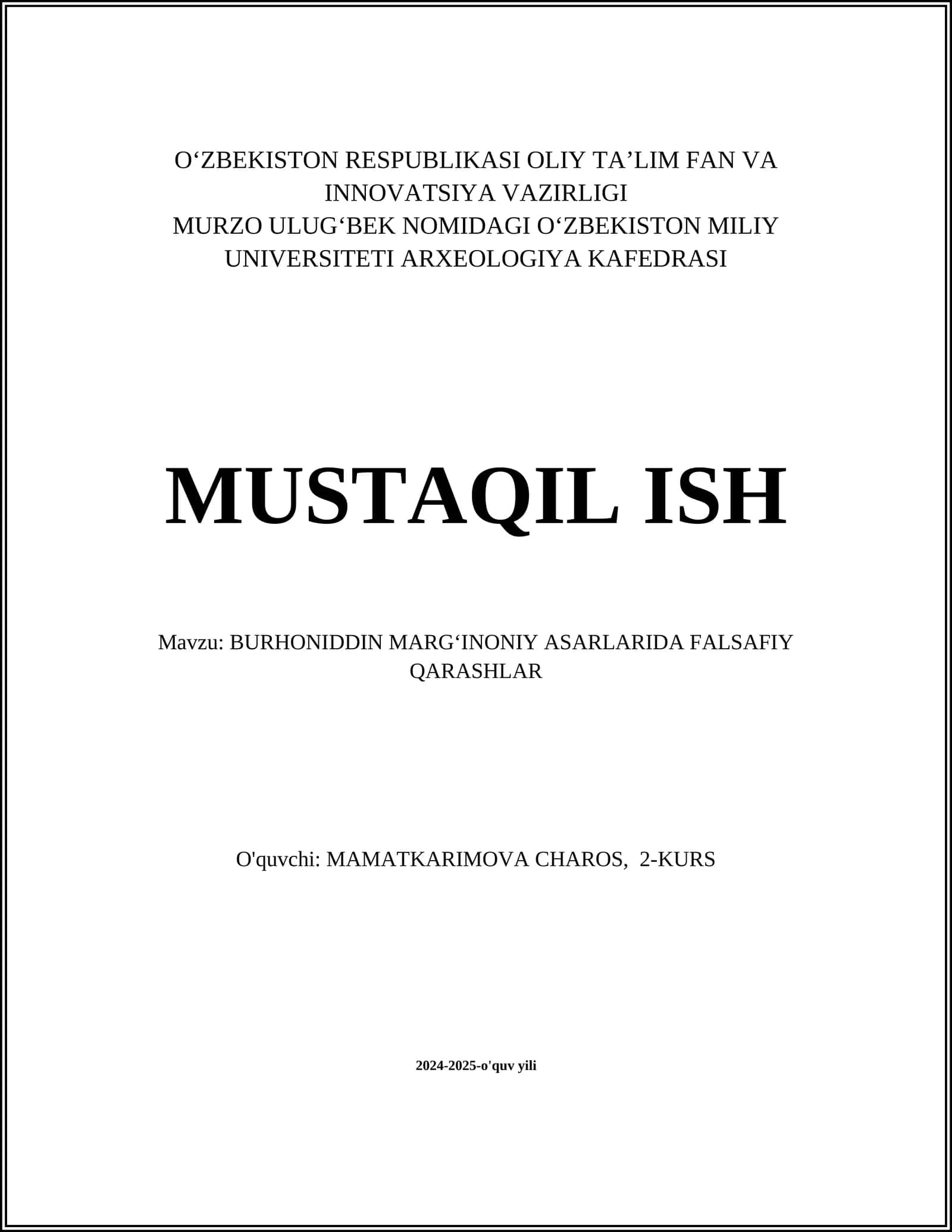 BURHONIDDIN MARG‘INONIY ASARLARIDA FALSAFIY QARASHLAR 1