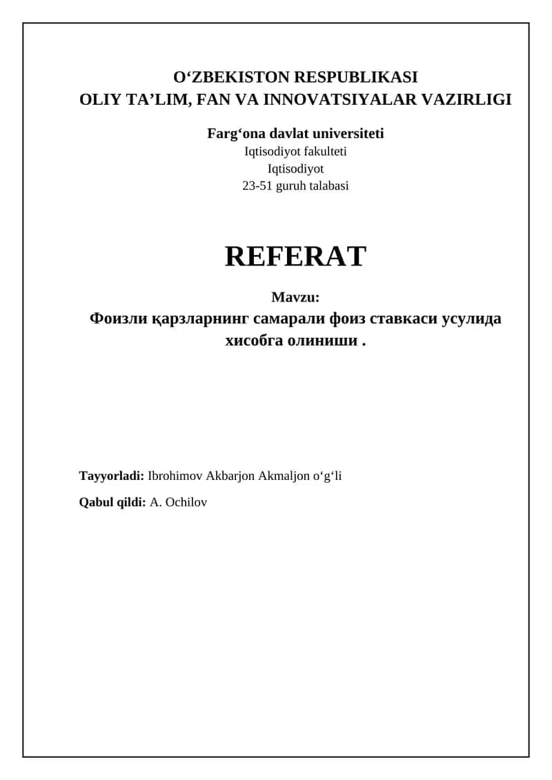 Foizli Kreditlar va Foiz Stavkasi 1