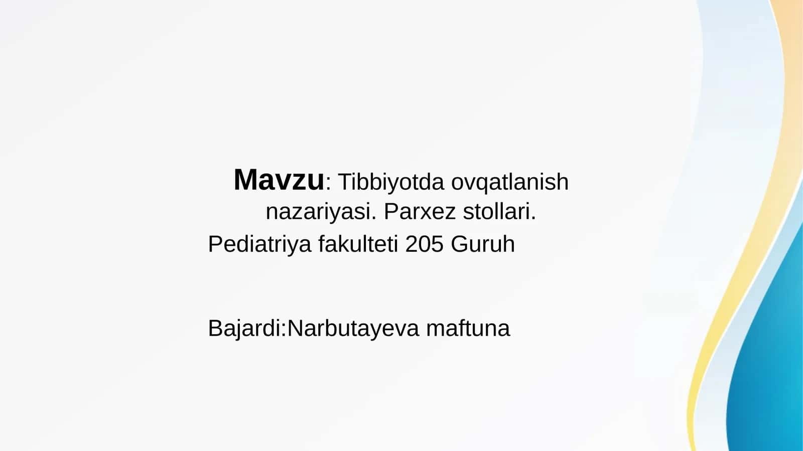 Tibbiyotda ovqatlanish nazariyasi. Parxez stollari 1