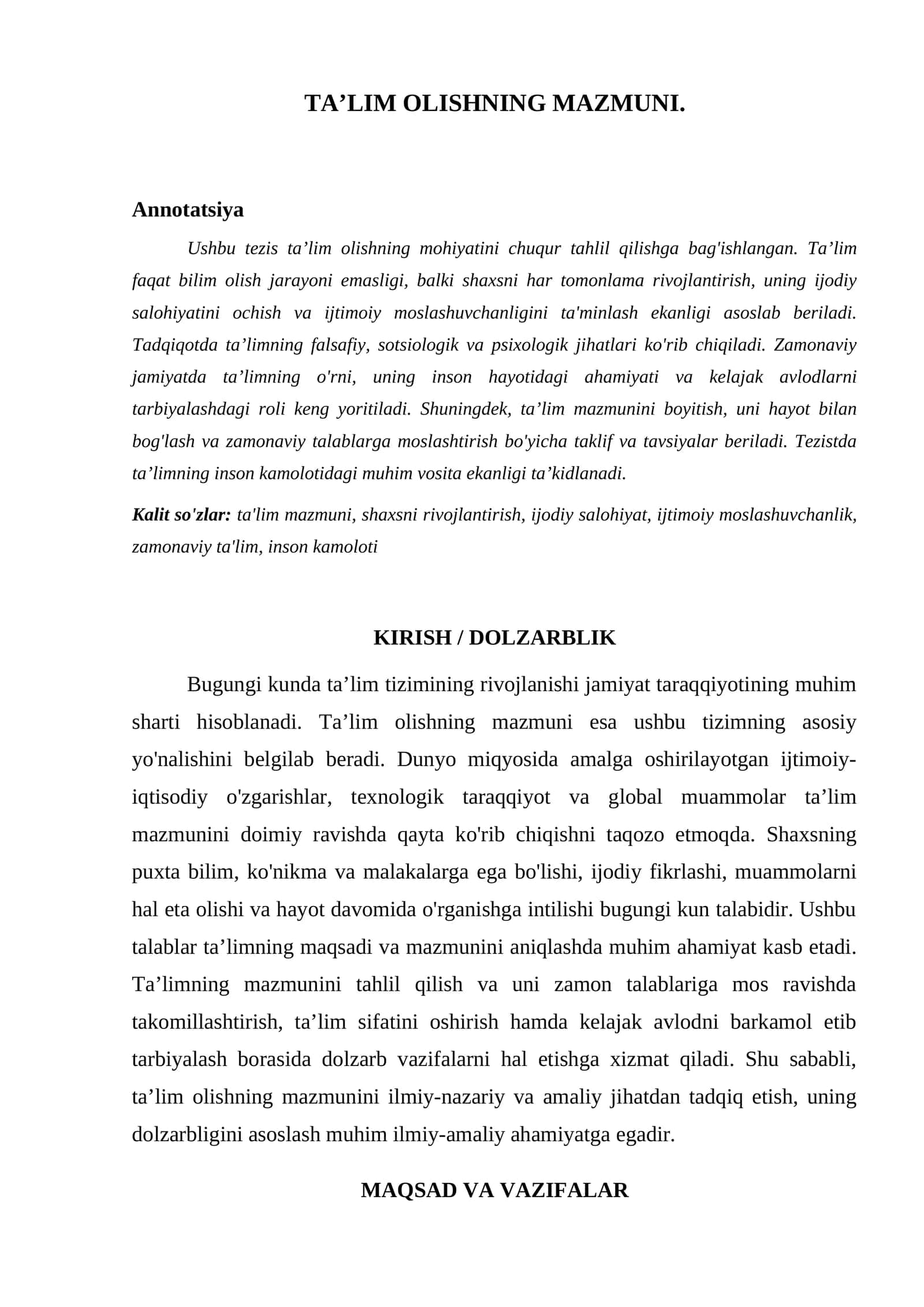 TA’LIM OLISHNING MAZMUNI 1
