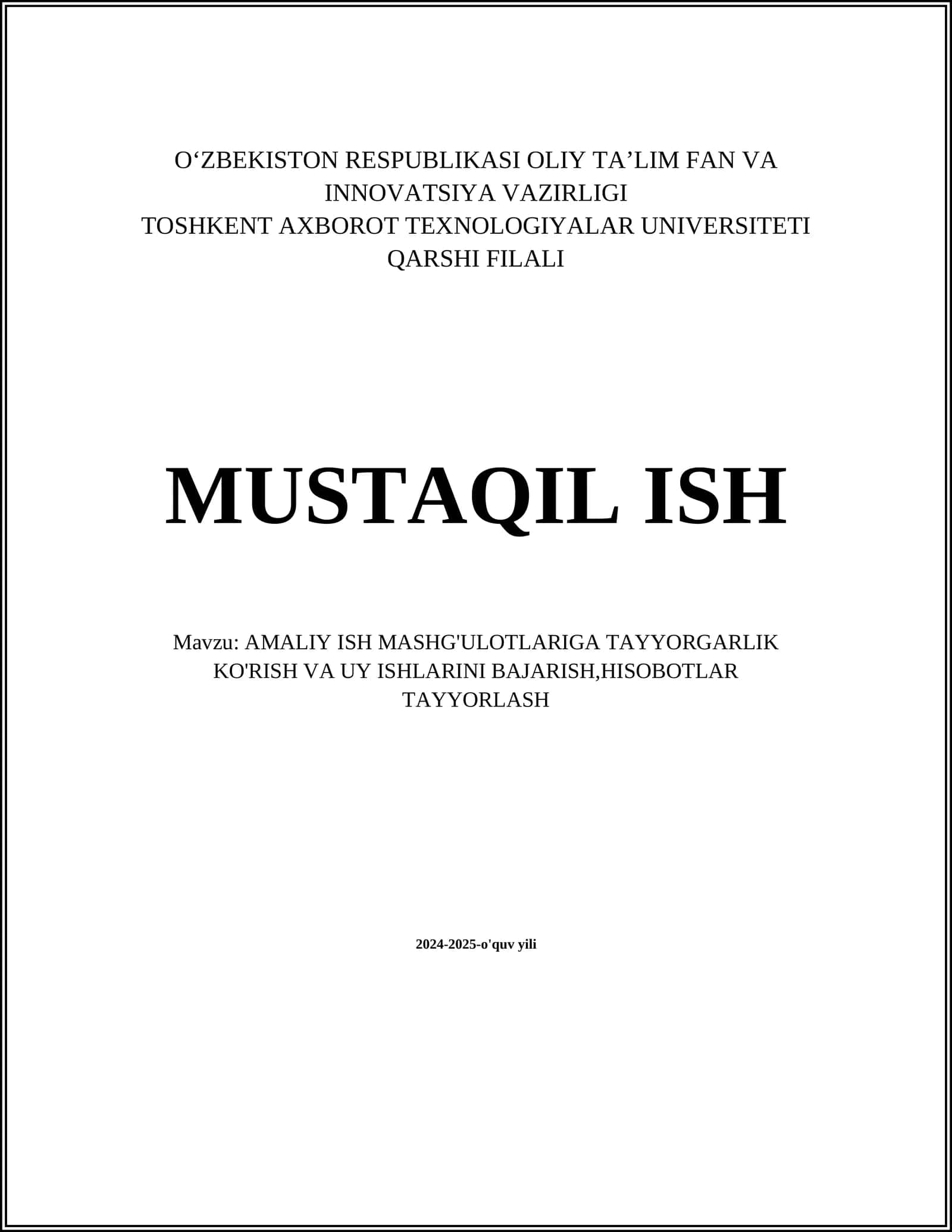 Amaliy ish mashg'ulotlari uchun materiallar tayyorlash 1