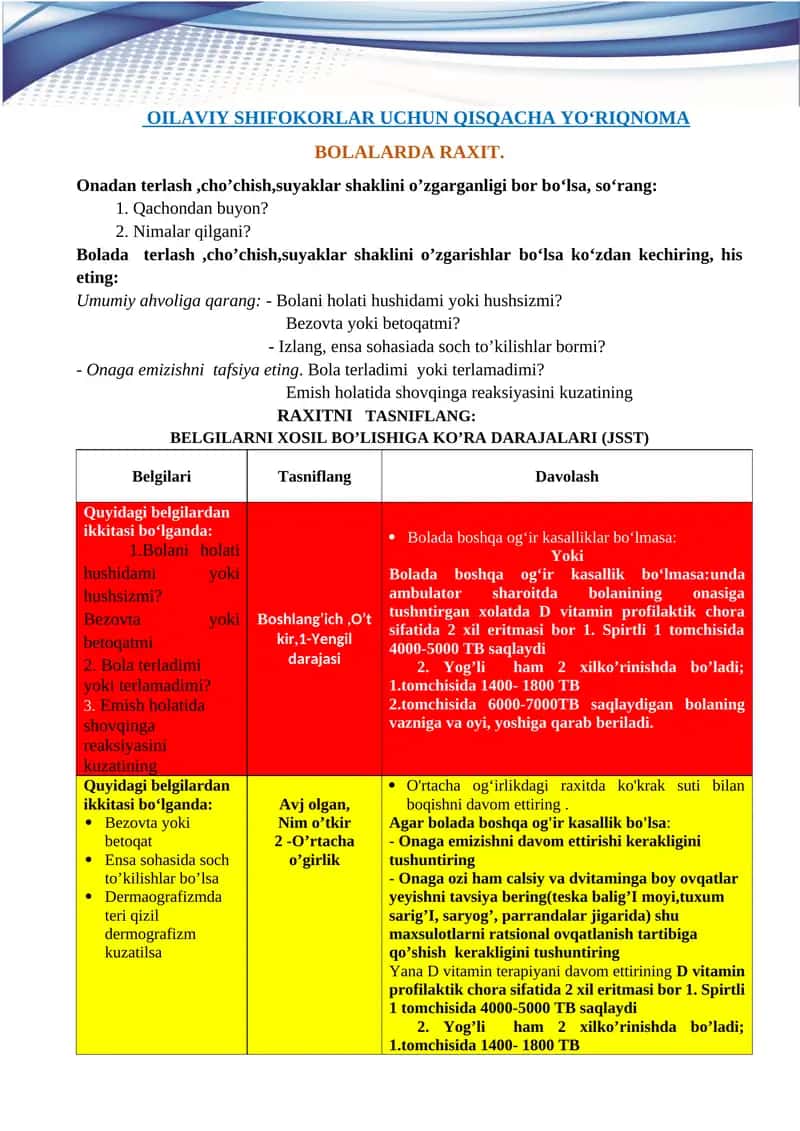 OILAVIY SHIFOKORLAR UCHUN QISQACHA YO‘RIQNOMA 1