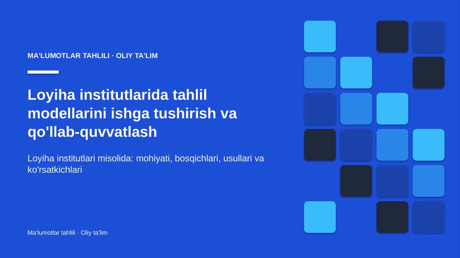 Loyiha institutlarida tahlil modellarini ishga tushirish va qo'llab-quvvatlash 1
