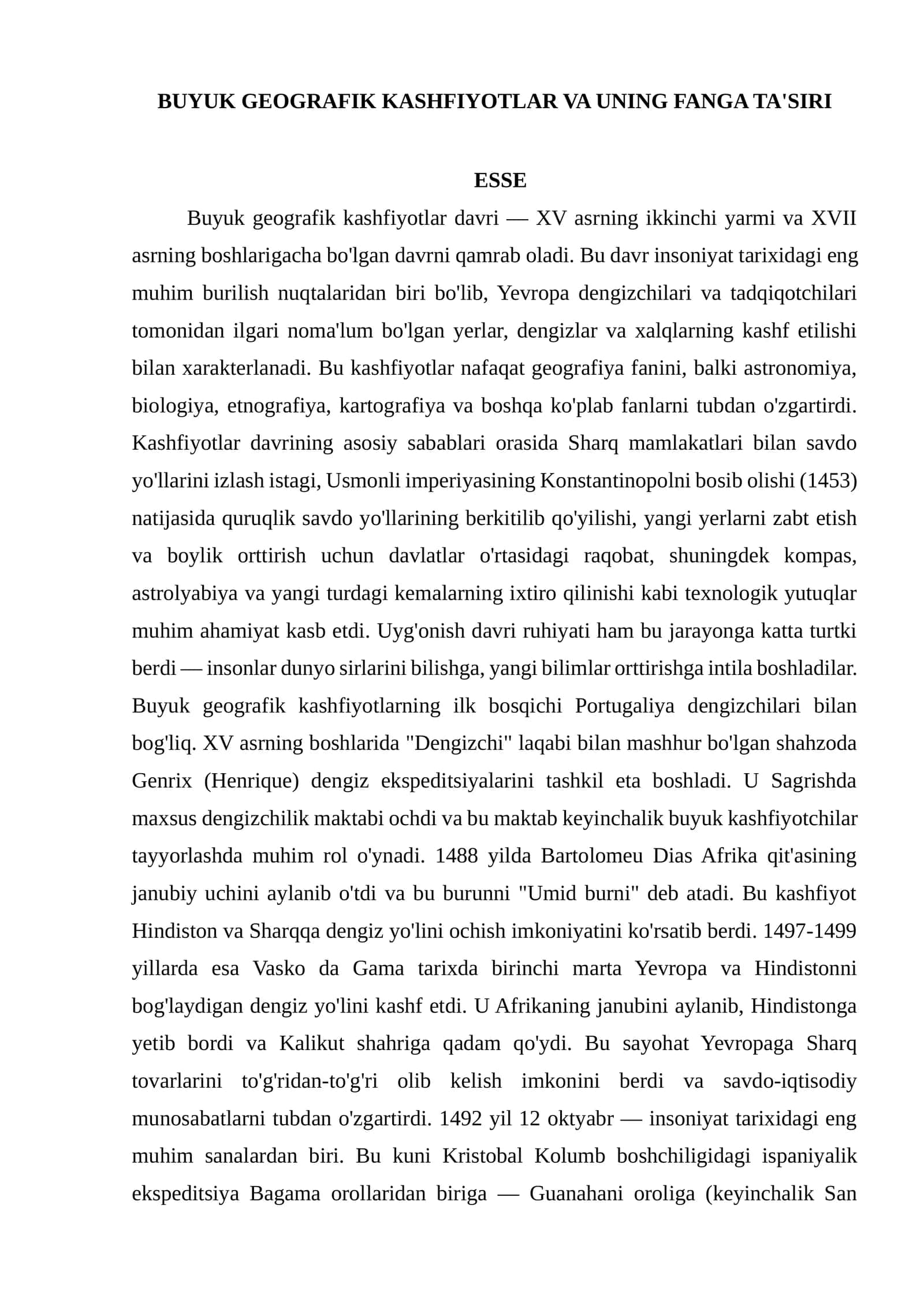 BUYUK GEOGRAFIK KASHFIYOTLAR VA UNING FANGA TA'SIRI 1