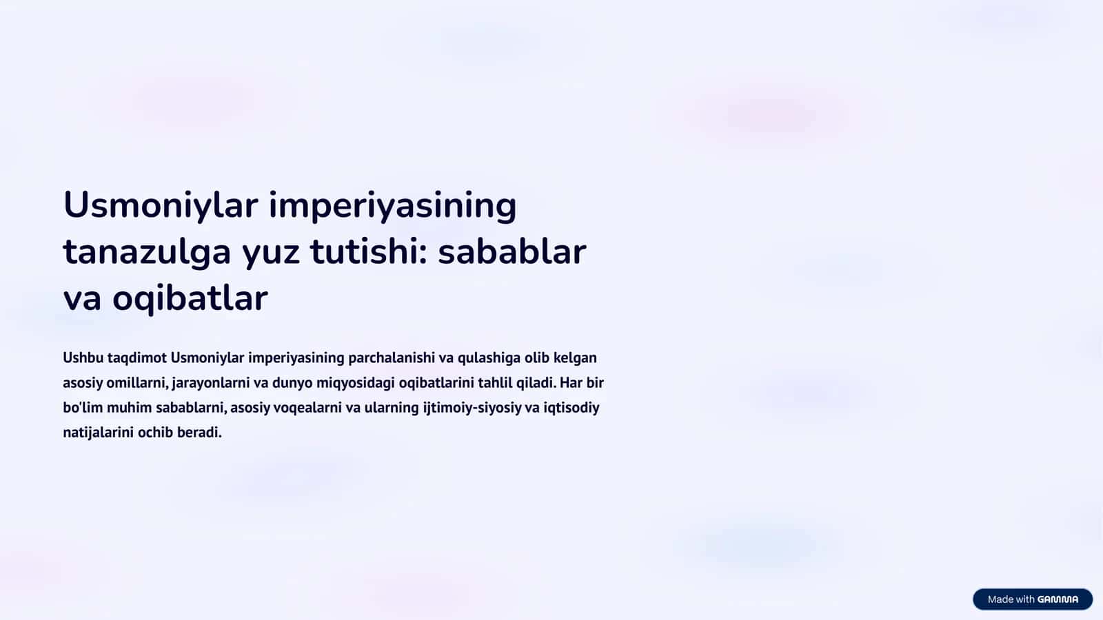 Usmoniylar imperiyasining tanazulga yuz tutishi: sabablar va oqibatlar 1