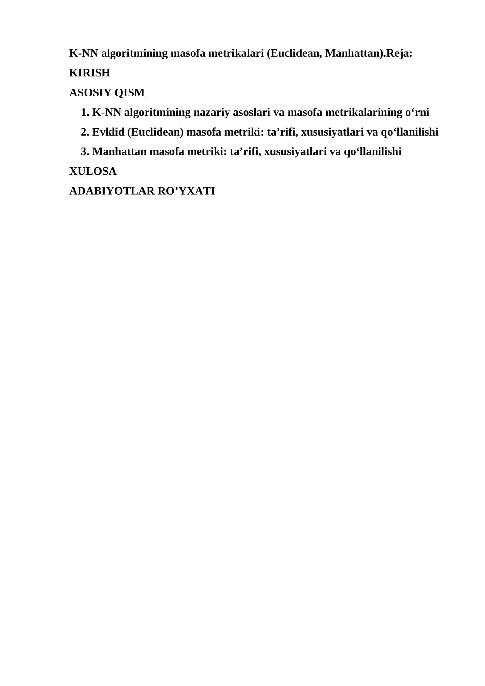 K-NN algoritmining masofa metrikalari (Euclidean, Manhattan) 1