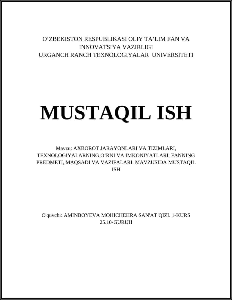 AXBOROT JARAYONLARI VA TIZIMLARI TUSHUNCHASI 1