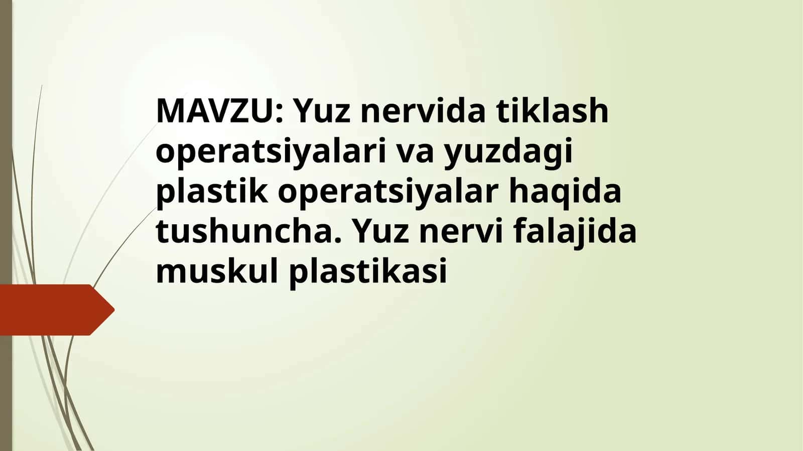 Yuz nervida tiklash operatsiyalari va yuzdagi plastik operatsiyalar haqida tushuncha. Yuz nervi falajida muskul plastikasi 1