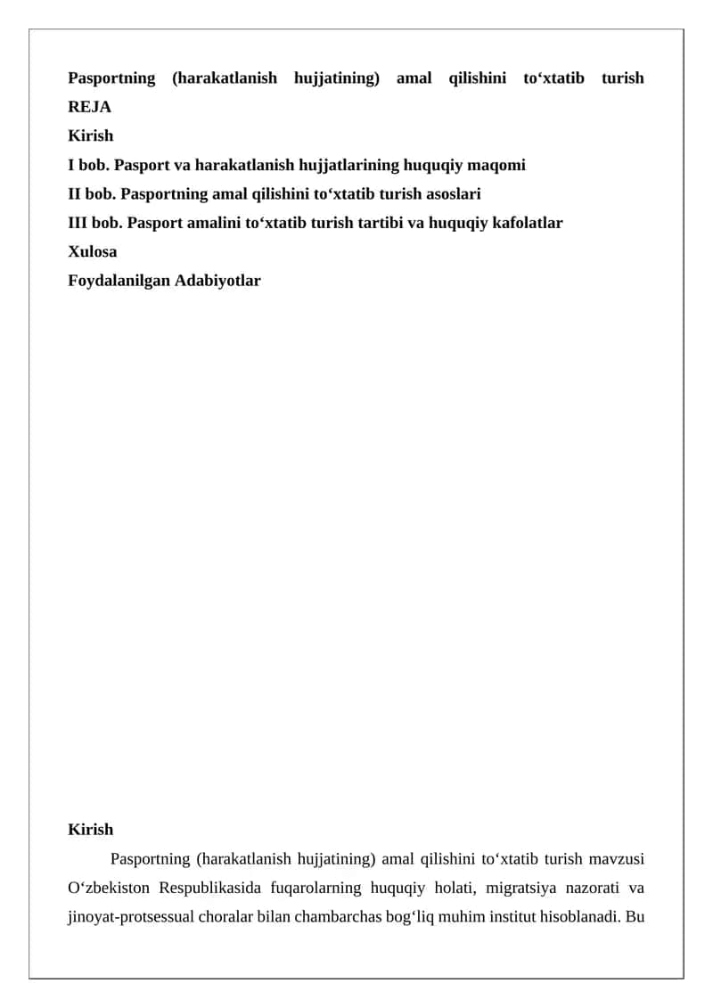 Pasportning (harakatlanish hujjatining) amal qilishini to‘xtatib turish 1