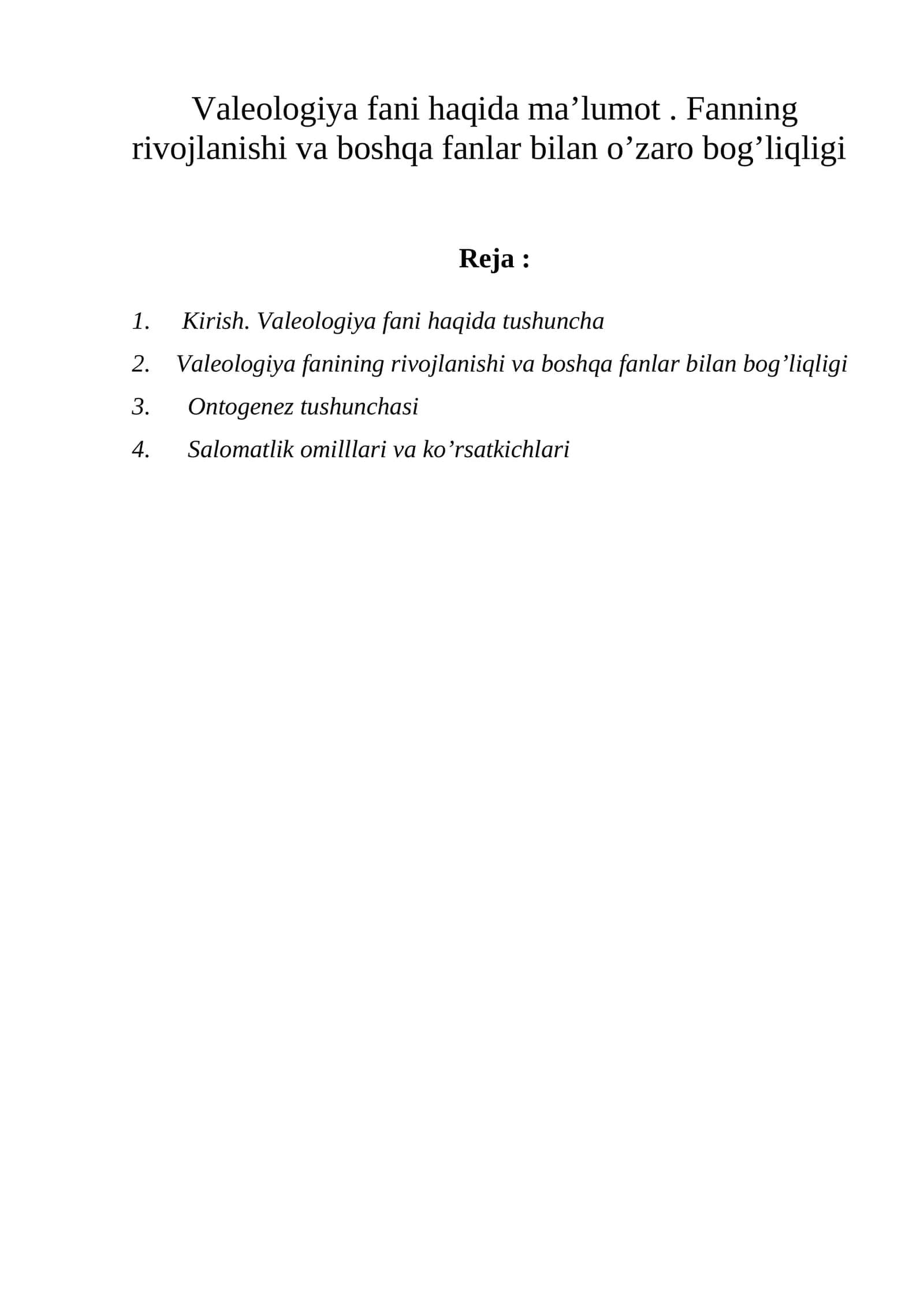 Valeologiya fani haqida ma'lumot 1