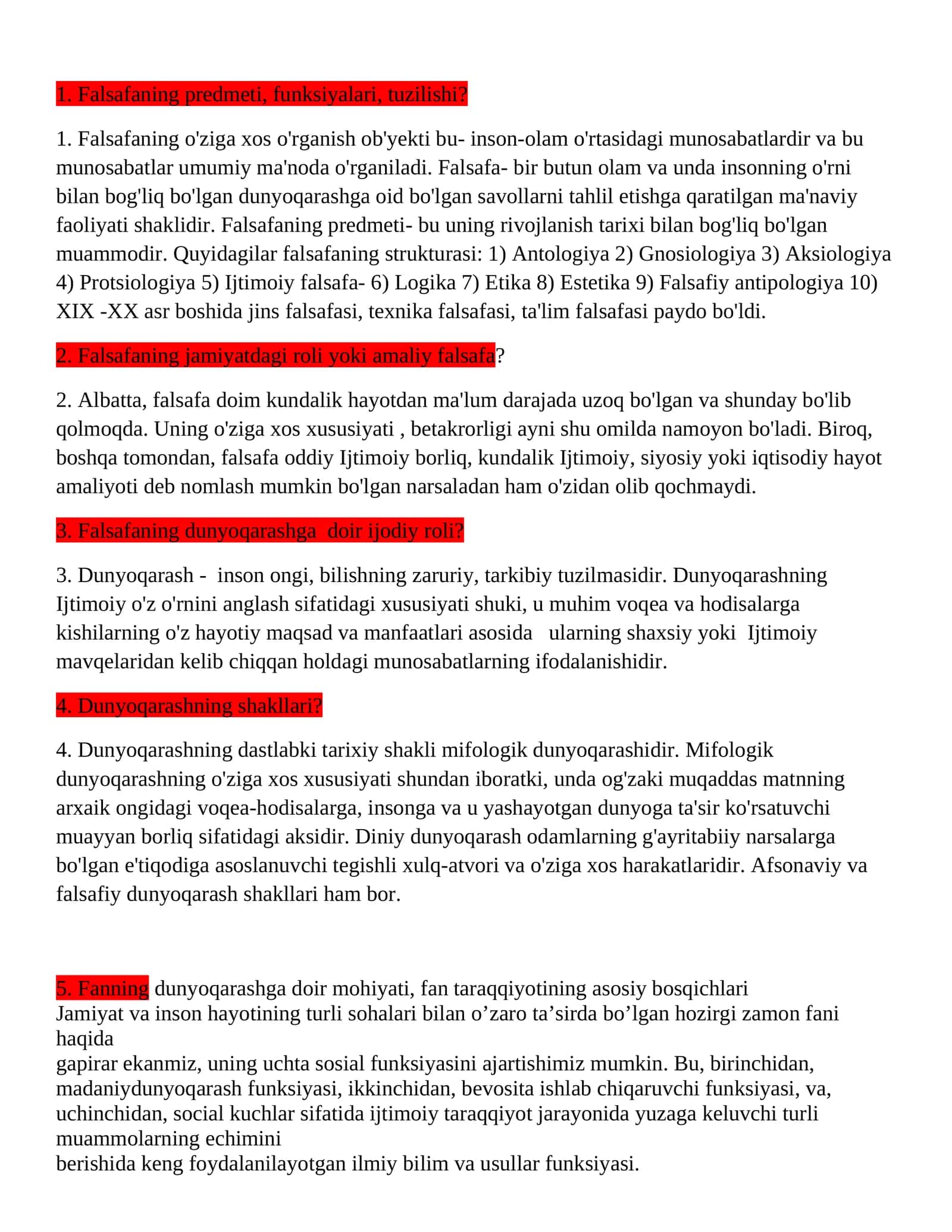 Falsafaning predmeti, funksiyalari, tuzilishi 1