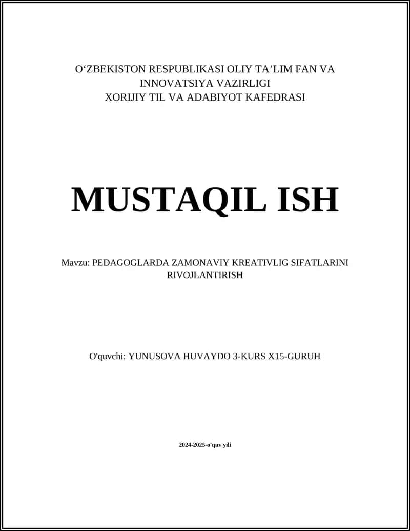 PEDAGOGLARDA ZAMONAVIY KREATIVLIG SIFATLARINI RIVOJLANTIRISH 1