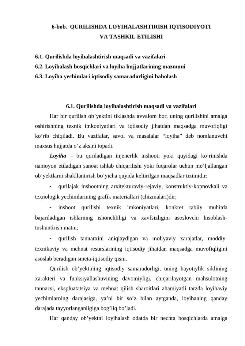 Qurilishda Loyihalashtirish Iqtisodiyoti 1