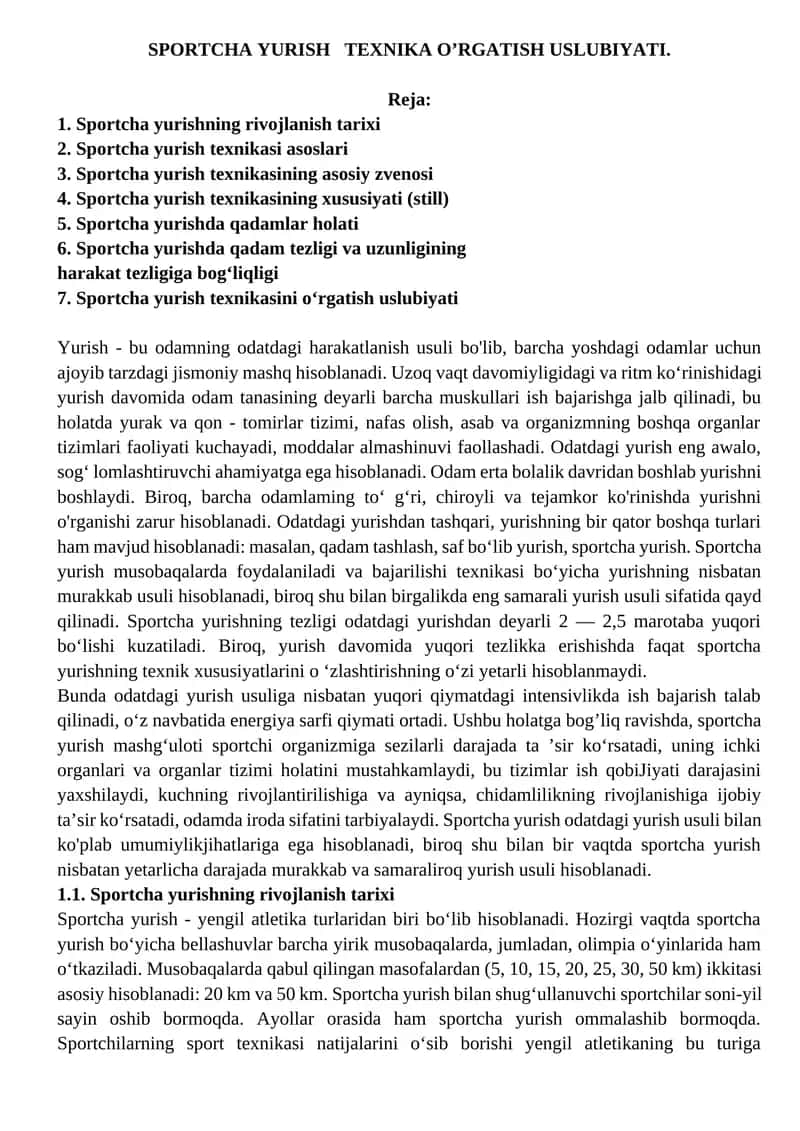 SPORTCHA YURISH TEXNIKA O’RGATISH USLUBIYATI 1