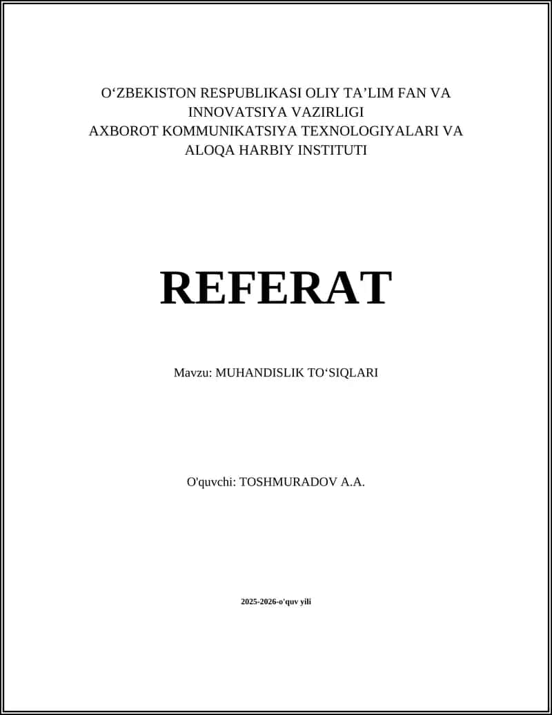MUHANDISLIK TOʻSIQLARI 1