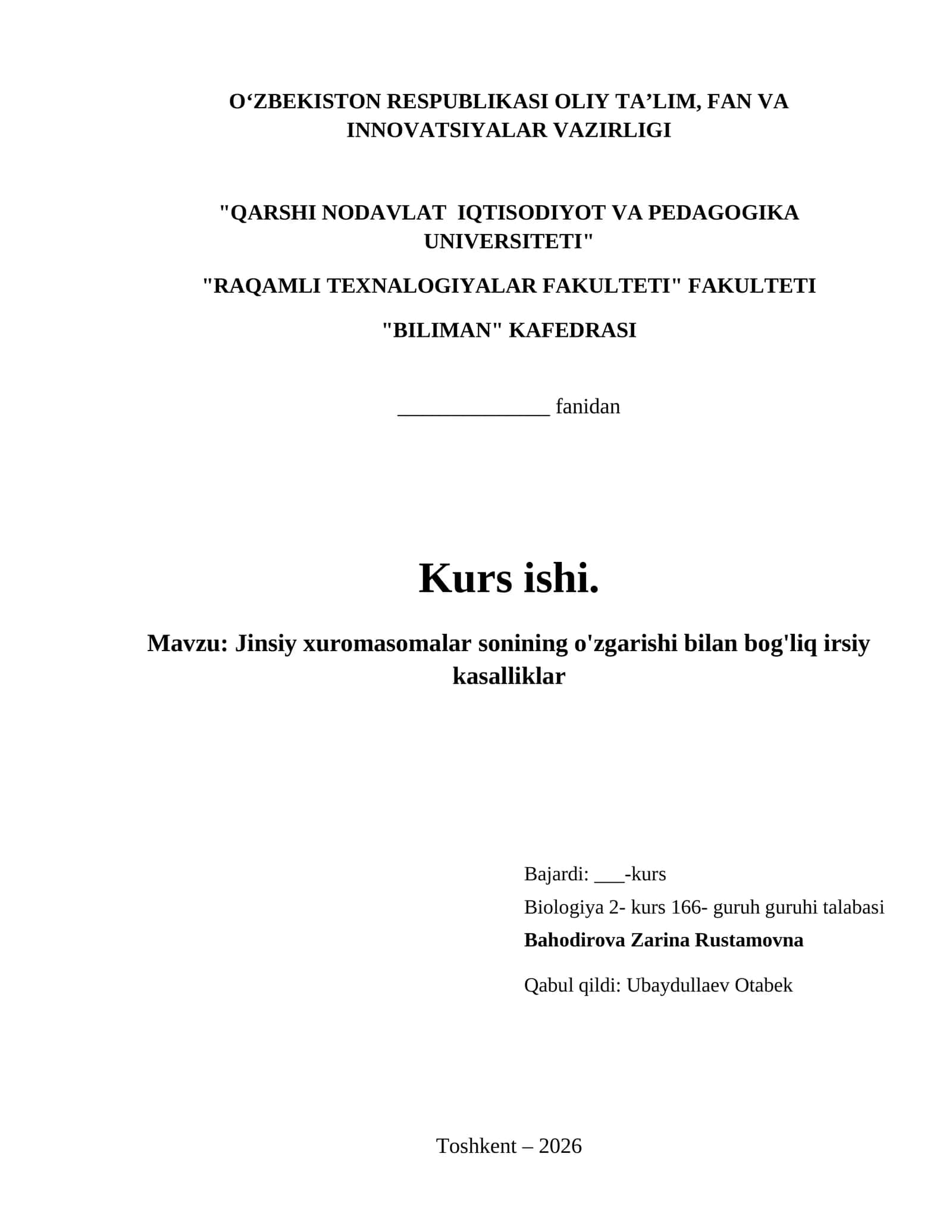 Jinsiy xuromasomalar sonining o'zgarishi bilan bog'liq irsiy kasalliklar 1