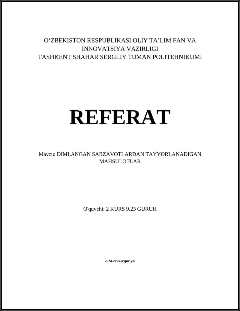 Dimlangan Sabzavotlar Tayyorlash Usullari 1