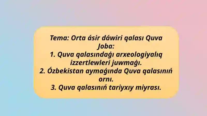 Orta ásir dáwiri qalası Quva 1