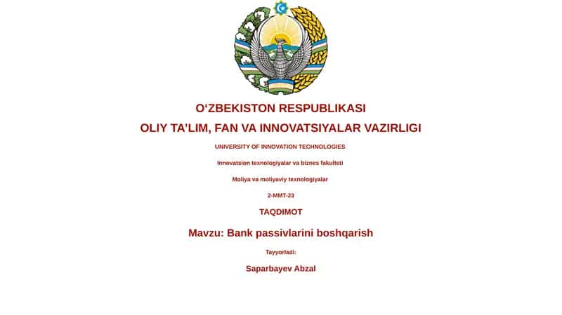 Bank passivlarini boshqarish 1