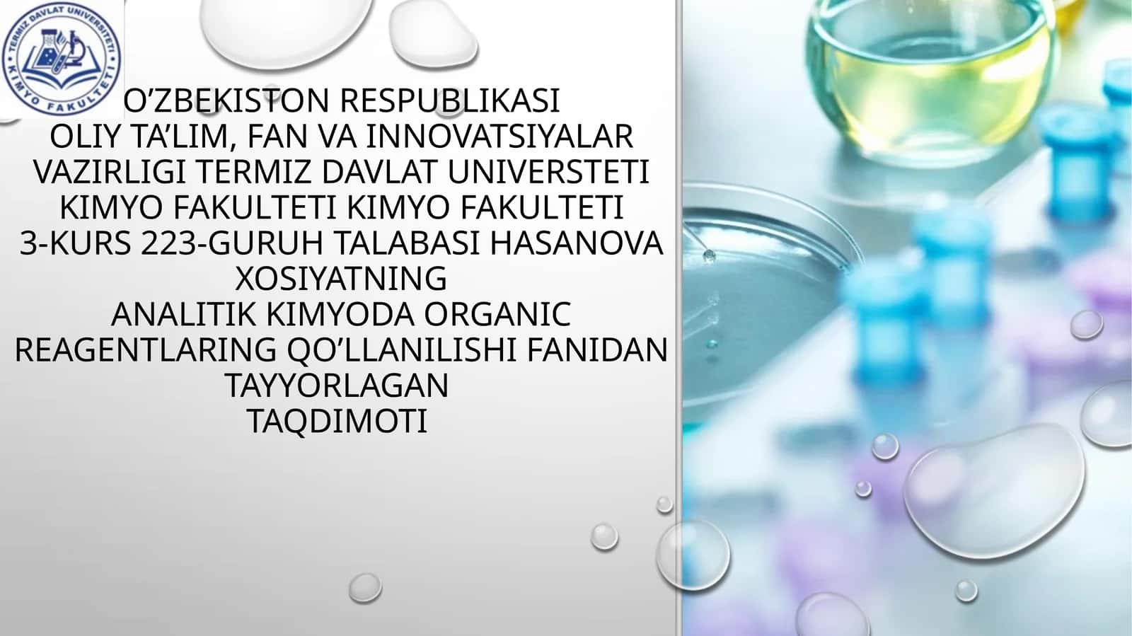 Kimyo Fakulteti3-kurs 223-guruh talabasi 1
