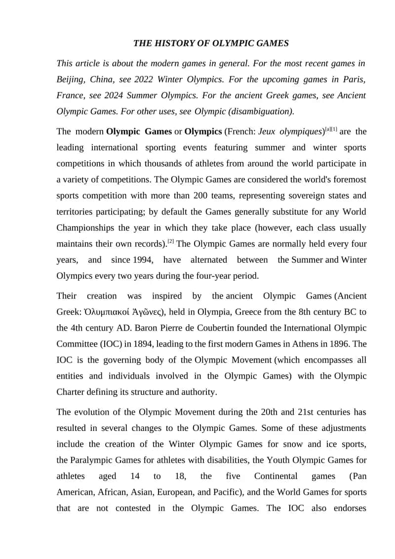 THE HISTORY OF OLYMPIC GAMES 1