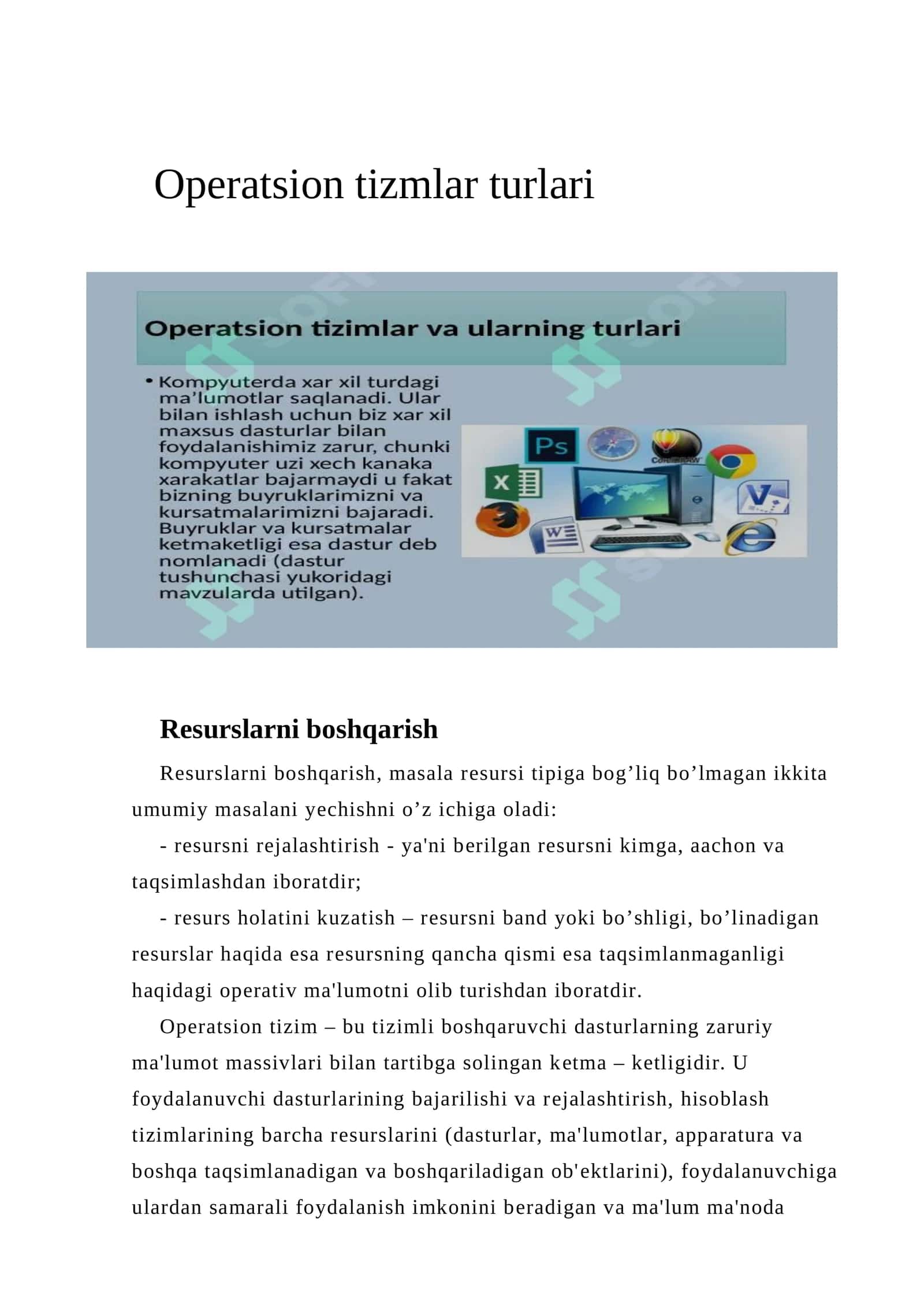 Operatsion tizmlar turlari 1
