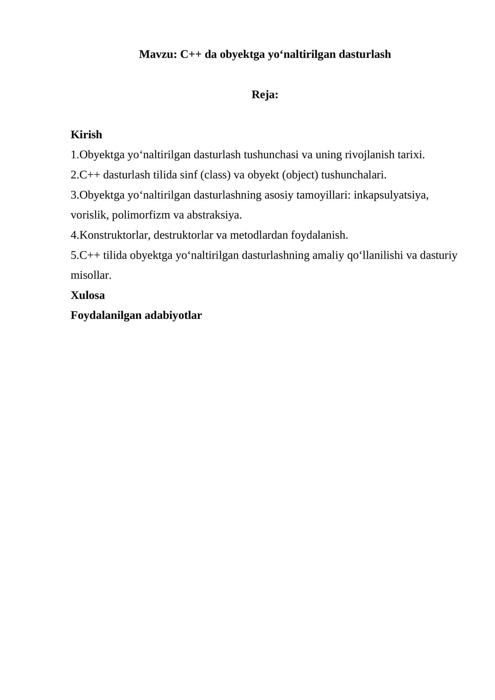 C++ da obyektga yo‘naltirilgan dasturlash 1