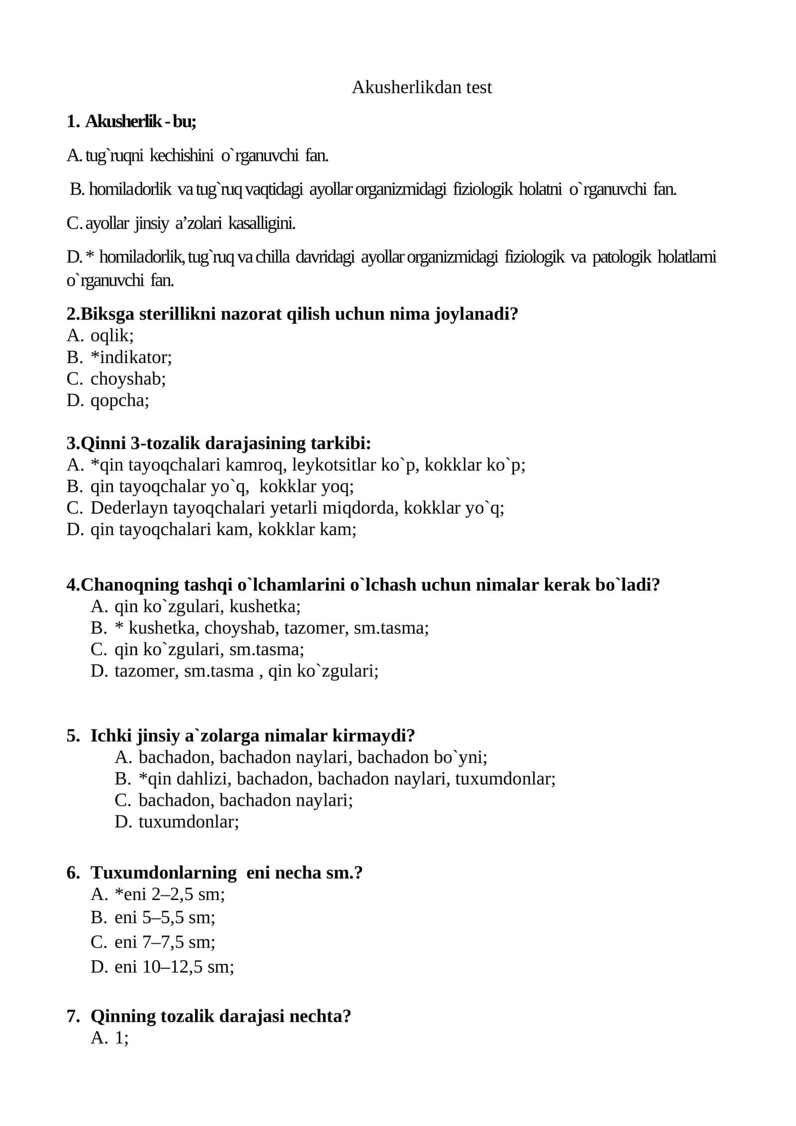 Akusherlikdan test 1