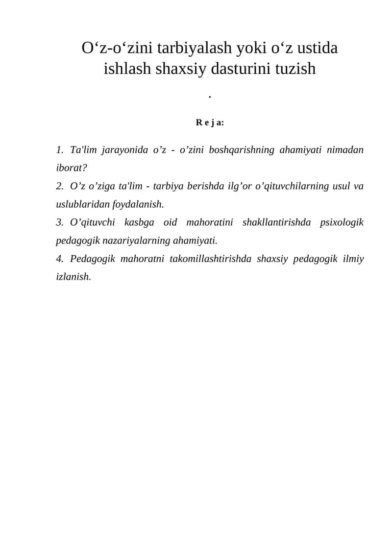 Ta'lim jarayonida o'z-o'zini boshqarish 1