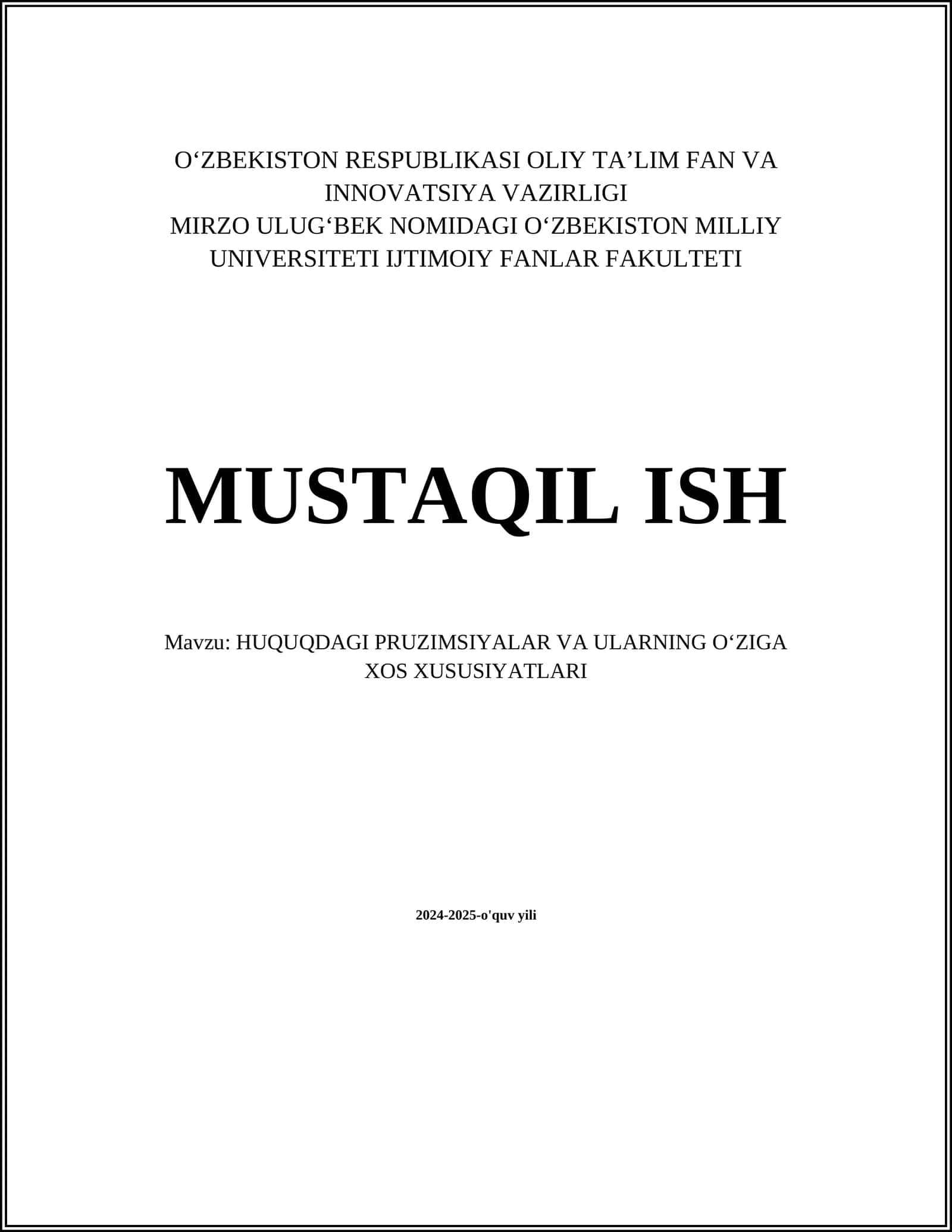 HUQUQDAGI PRUZIMSIYALAR VA ULARNING OʻZIGA XOS XUSUSIYATLARI 1
