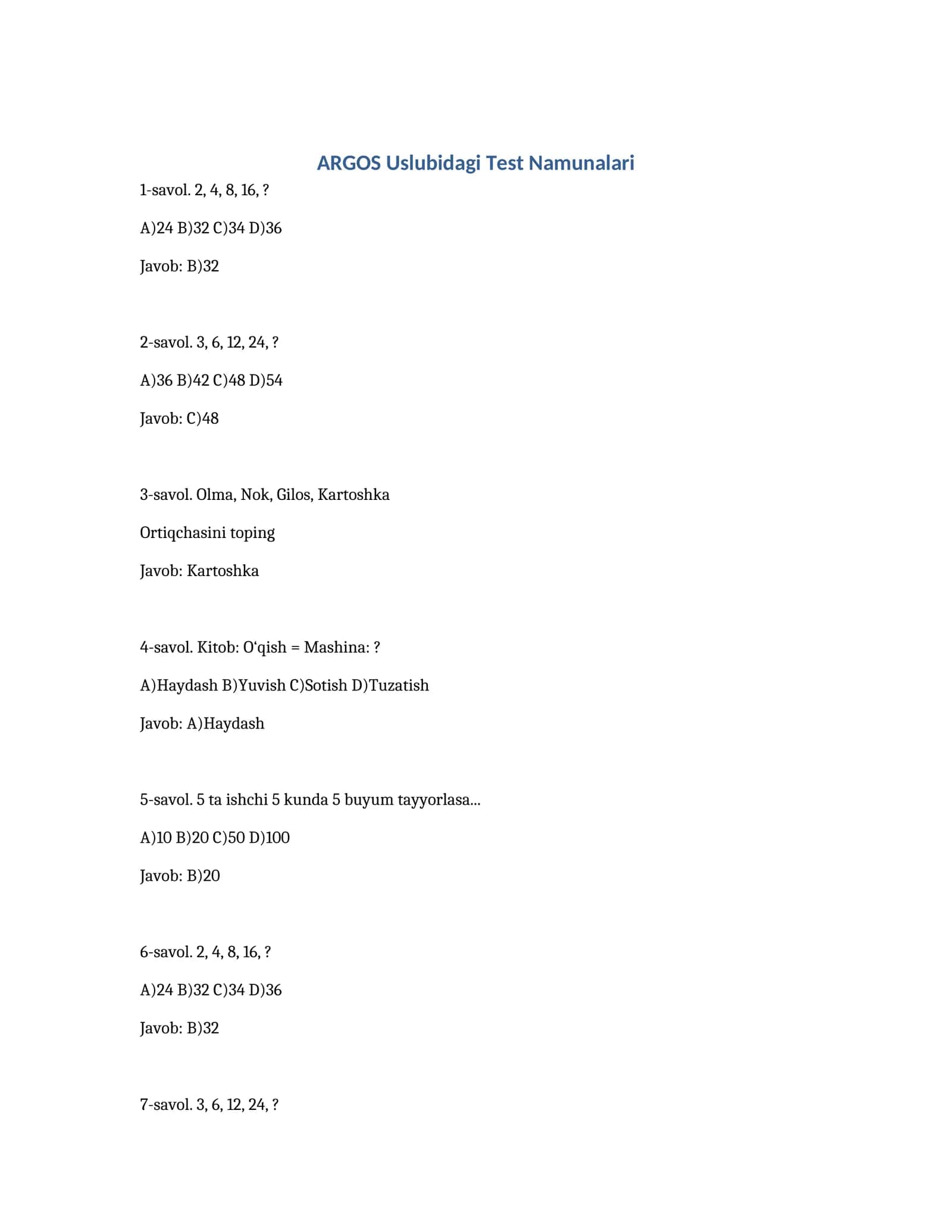 Argus test namunalari 1